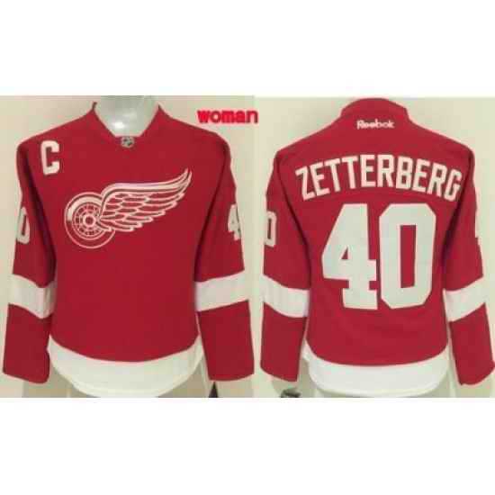Red Wings #40 Henrik Zetterberg Red Womens Home Stitched NHL Jersey